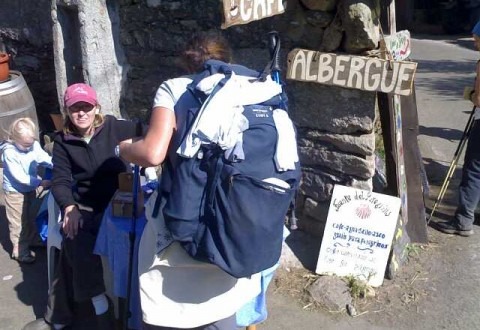 My wife, Angela, welcomes pilgrims outside La Fuente, the refuge on El Camino de Santiago that we helped staff during the summer of 2007.