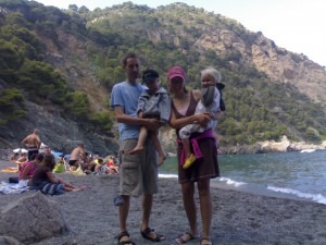Our family of four on beach.