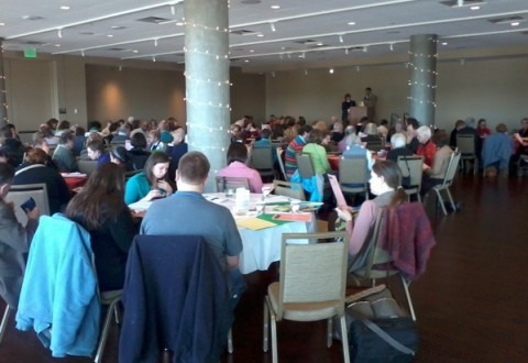 Participants listen during an award presentation at the Faith Advocacy Day 2012 held in the History Colorado building in downtown Denver. (Marrton Dormish)
